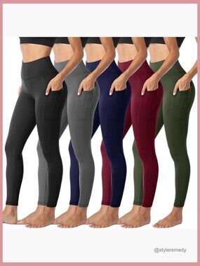 5 Pack High Waisted Tummy Control Leggings with Pockets for Women